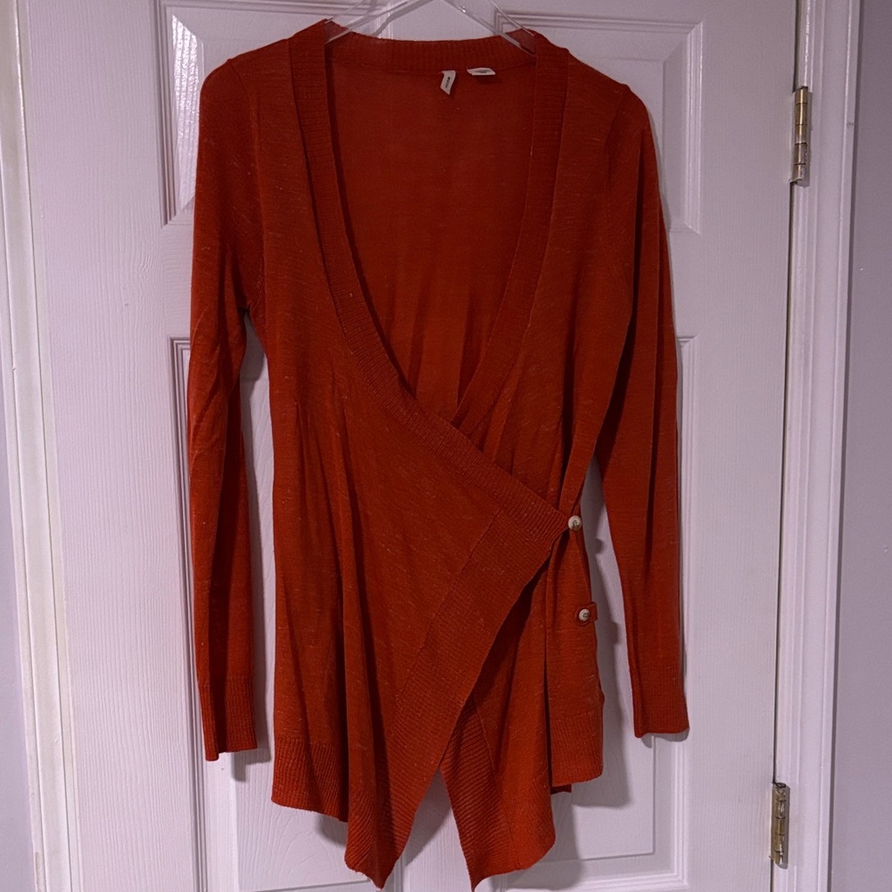 MOTH By Anthropologie Sz Med.. Burnt Orange Wrap Cardigan w/ Button Closure NWOT